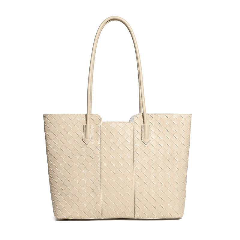 Large Woven Leather Tote Bag  Soft Minimalist Shoulder Bag for Everyday Use