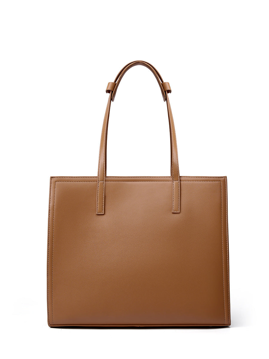 Large Leather Tote Bag with Zipper  Vintage Minimalist Shoulder Bag for Everyday Use