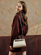 Structured Leather Top Handle Bag  Classic Lock Satchel for Everyday Elegance