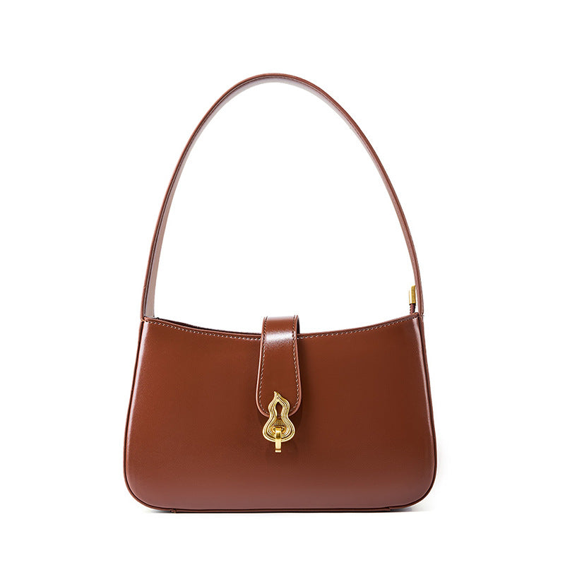 Minimalist Leather Shoulder Bag with Lock  Elegant Underarm Bag for Everyday Use