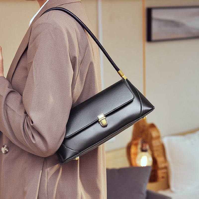 Vintage Leather Baguette Bag  Soft Minimalist Shoulder Bag for Everyday Styling