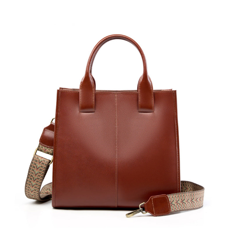Full-Grain Leather Vertical Tote Bag  Minimalist Patchwork Shoulder Bag for Everyday Use