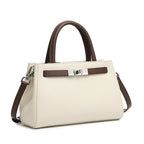 Structured Leather Top Handle Bag  Classic Lock Satchel for Everyday Elegance