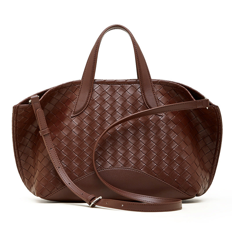 Woven Leather Tote Bag with Zipper  Large Statement Shoulder Bag for Everyday Use