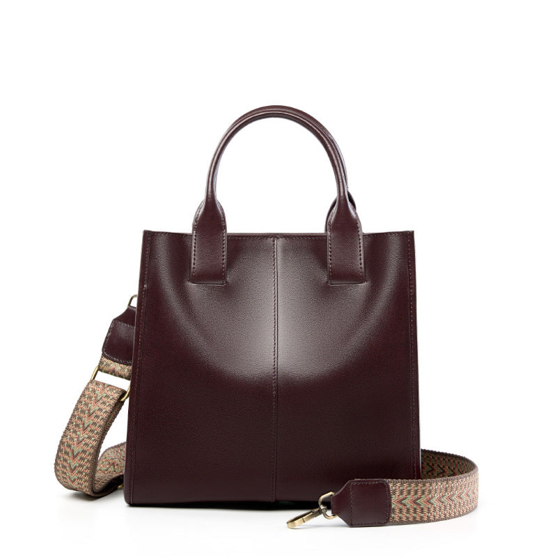 Full-Grain Leather Vertical Tote Bag  Minimalist Patchwork Shoulder Bag for Everyday Use