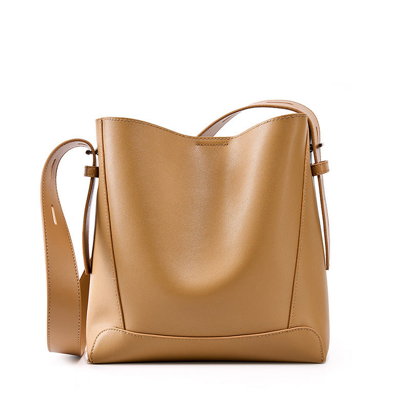 Vintage Leather Bucket Bag  Minimalist Shoulder & Crossbody Bag for Everyday Use