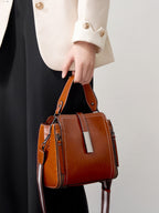 Leather Bucket Bag with Zipper  Vintage Minimalist Shoulder & Crossbody Bag