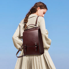 2026 New Leather Backpack Women's British Collegiate School Bag College Student Retro Computer Simple Cowhide Backpack