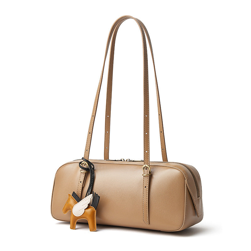 Unisex Full-Grain Leather Shoulder Bag  Minimalist Zipper Bag for Everyday Use