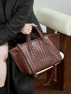 Woven Leather Tote Bag with Zipper  Large Statement Shoulder Bag for Everyday Use