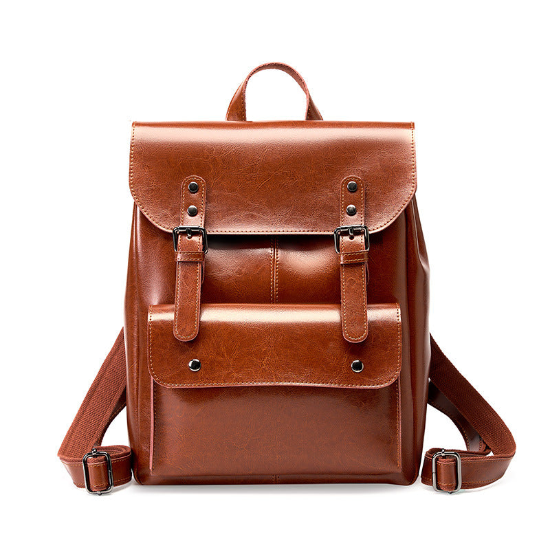 Anti-Theft Leather Flap Bag  Structured Vintage Shoulder Bag with Lock Closure
