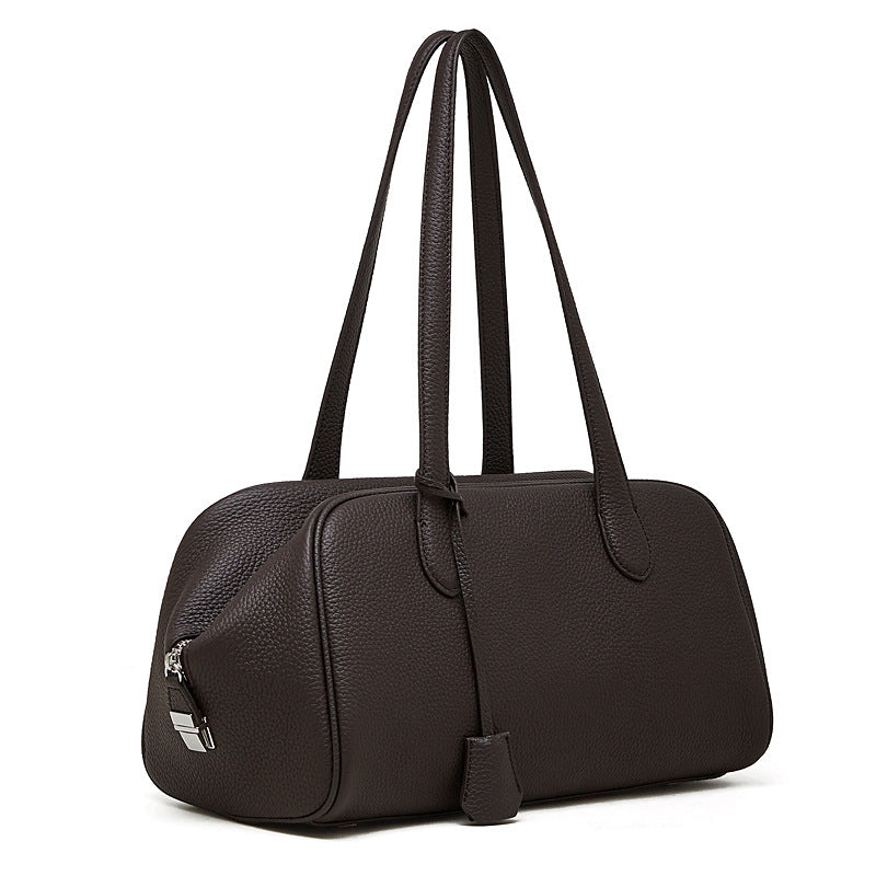 Large Full-Grain Leather Boston Bag  Minimalist Travel & Everyday Handbag