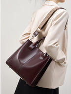 Full-Grain Leather Vertical Tote Bag  Minimalist Patchwork Shoulder Bag for Everyday Use