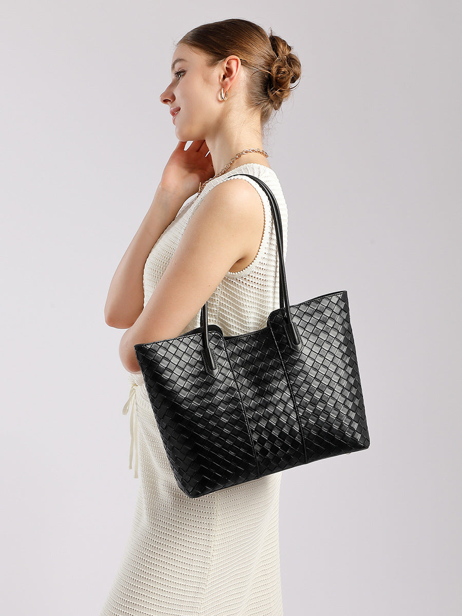Large Woven Leather Tote Bag  Soft Minimalist Shoulder Bag for Everyday Use