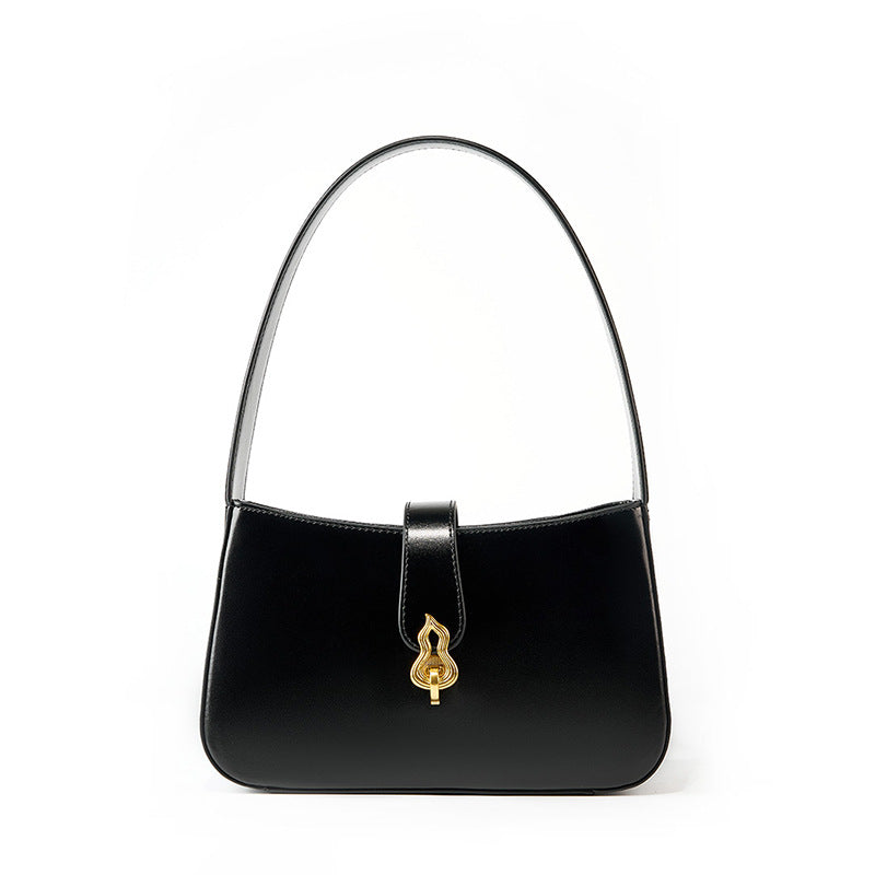 Minimalist Leather Shoulder Bag with Lock  Elegant Underarm Bag for Everyday Use