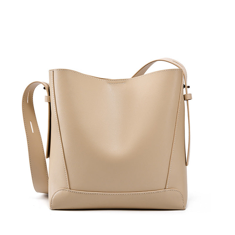 Vintage Leather Bucket Bag  Minimalist Shoulder & Crossbody Bag for Everyday Use