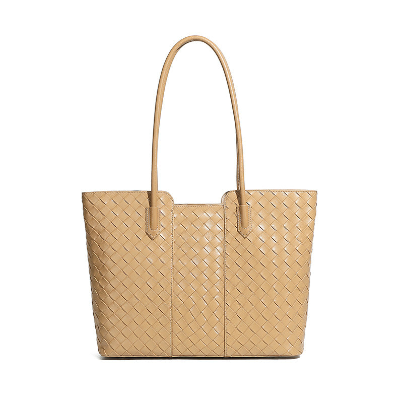 Large Woven Leather Tote Bag  Soft Minimalist Shoulder Bag for Everyday Use