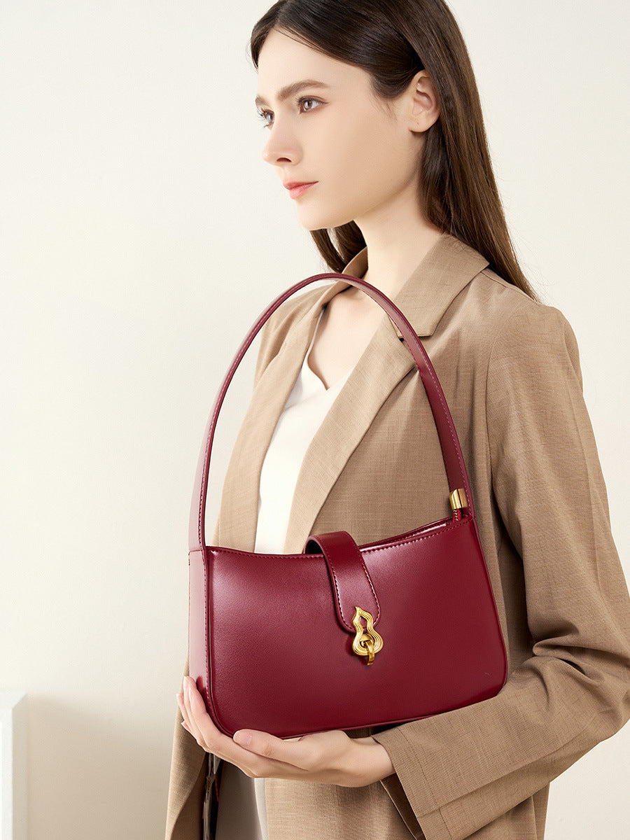 Minimalist Leather Shoulder Bag with Lock  Elegant Underarm Bag for Everyday Use