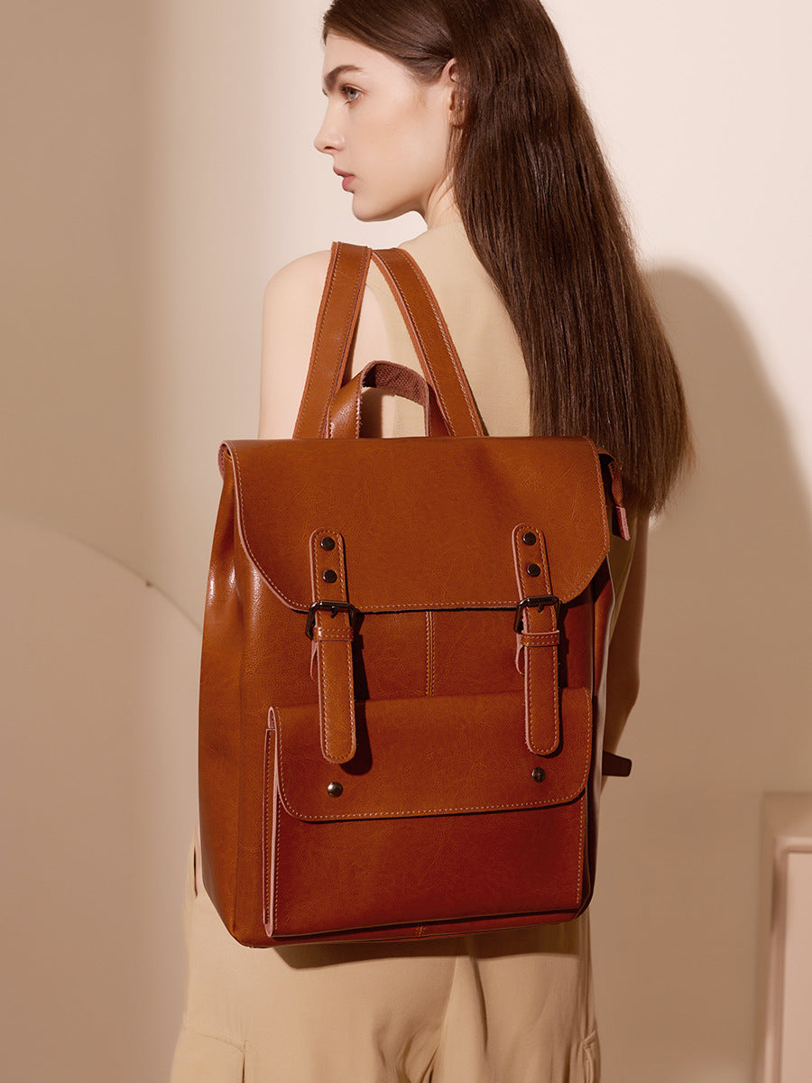Anti-Theft Leather Flap Bag  Structured Vintage Shoulder Bag with Lock Closure