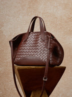 Woven Leather Tote Bag with Zipper  Large Statement Shoulder Bag for Everyday Use