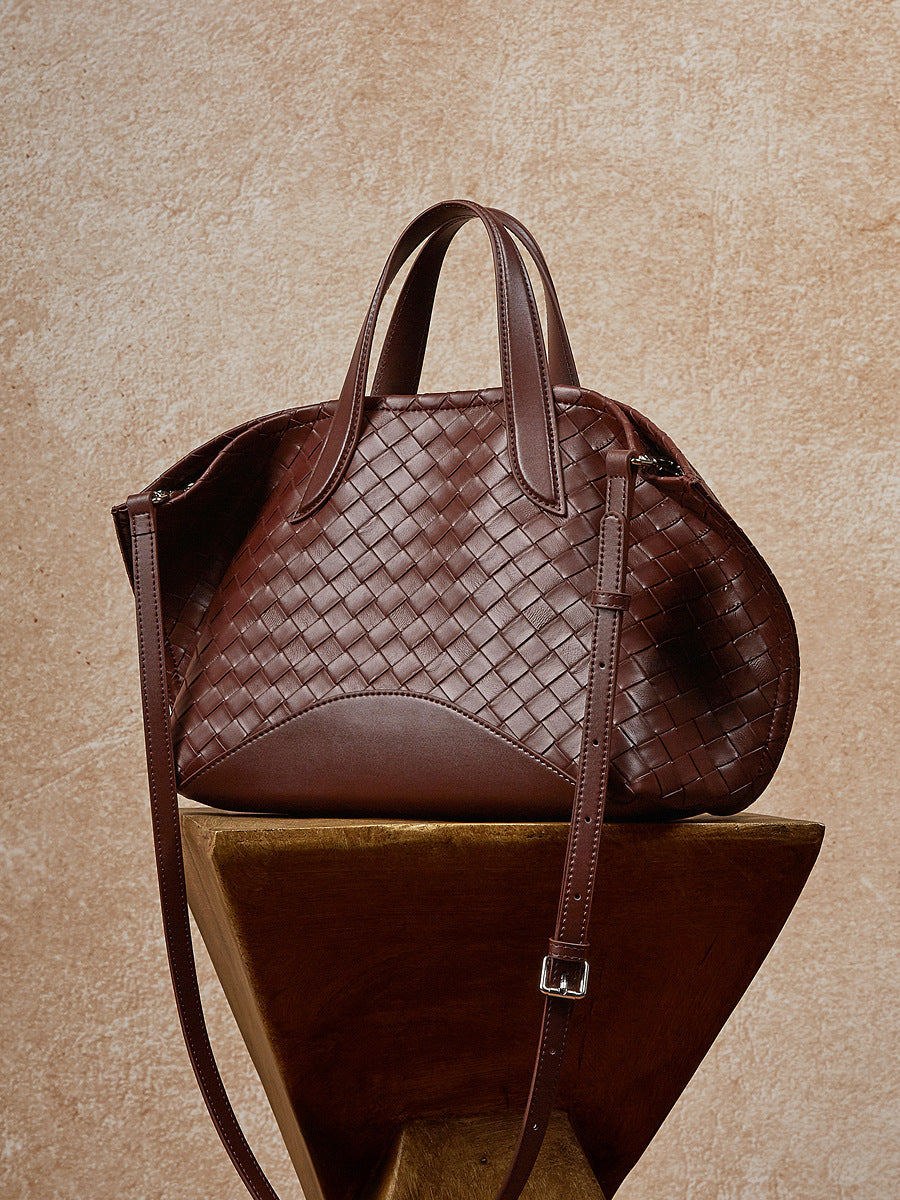 Woven Leather Tote Bag with Zipper  Large Statement Shoulder Bag for Everyday Use