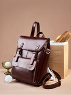 Anti-Theft Leather Flap Bag  Structured Vintage Shoulder Bag with Lock Closure