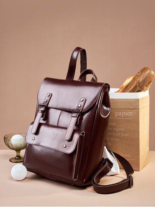 Anti-Theft Leather Flap Bag  Structured Vintage Shoulder Bag with Lock Closure