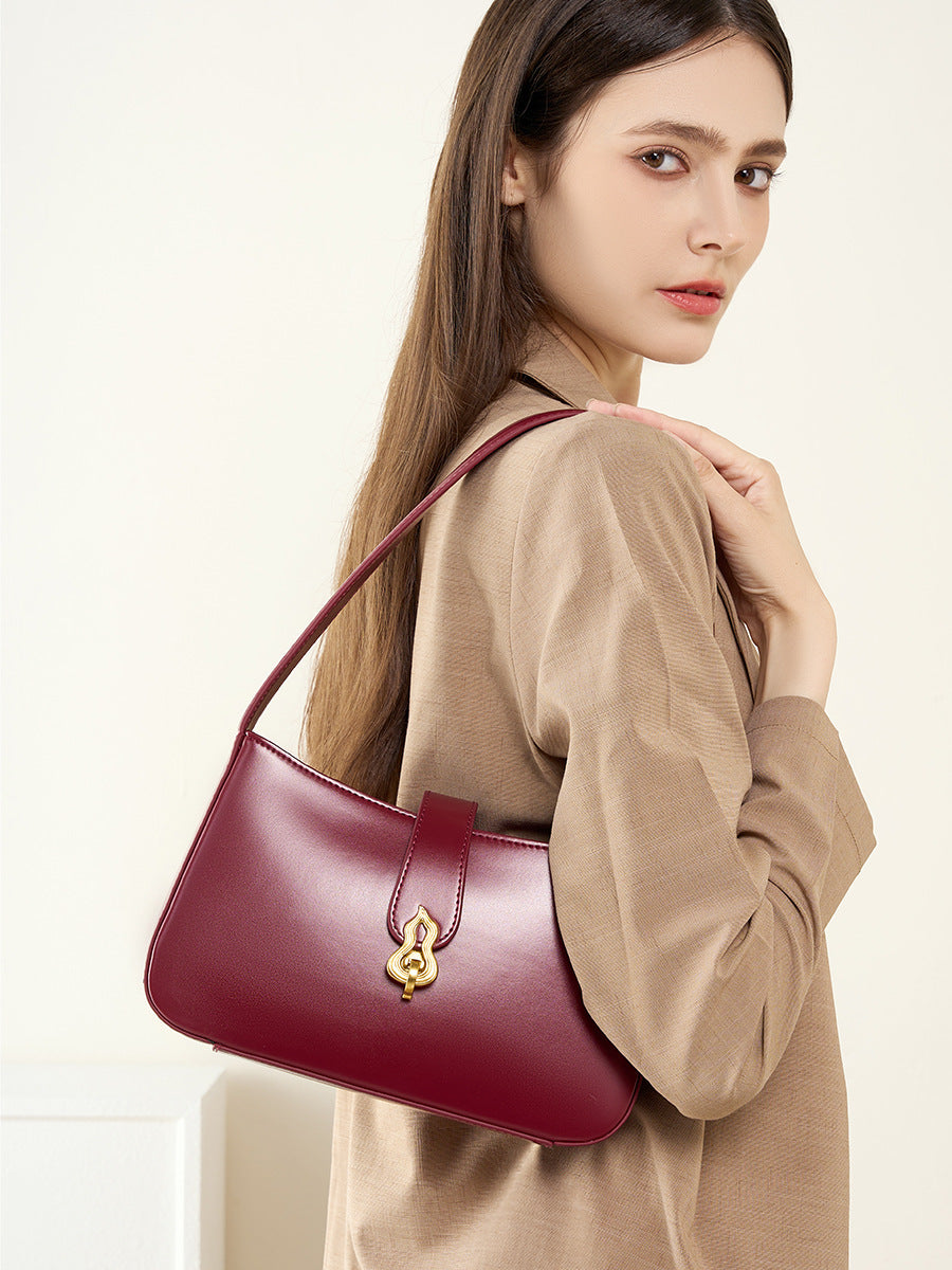 Minimalist Leather Shoulder Bag with Lock  Elegant Underarm Bag for Everyday Use
