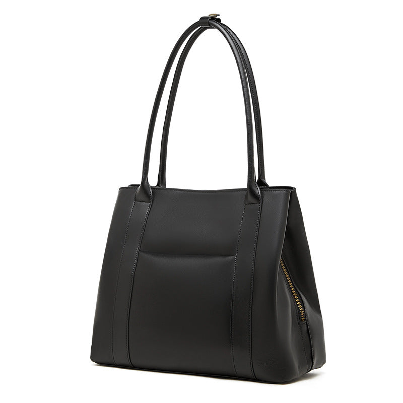 Large Full-Grain Leather Top Handle Tote  Minimalist Vertical Carryall Bag