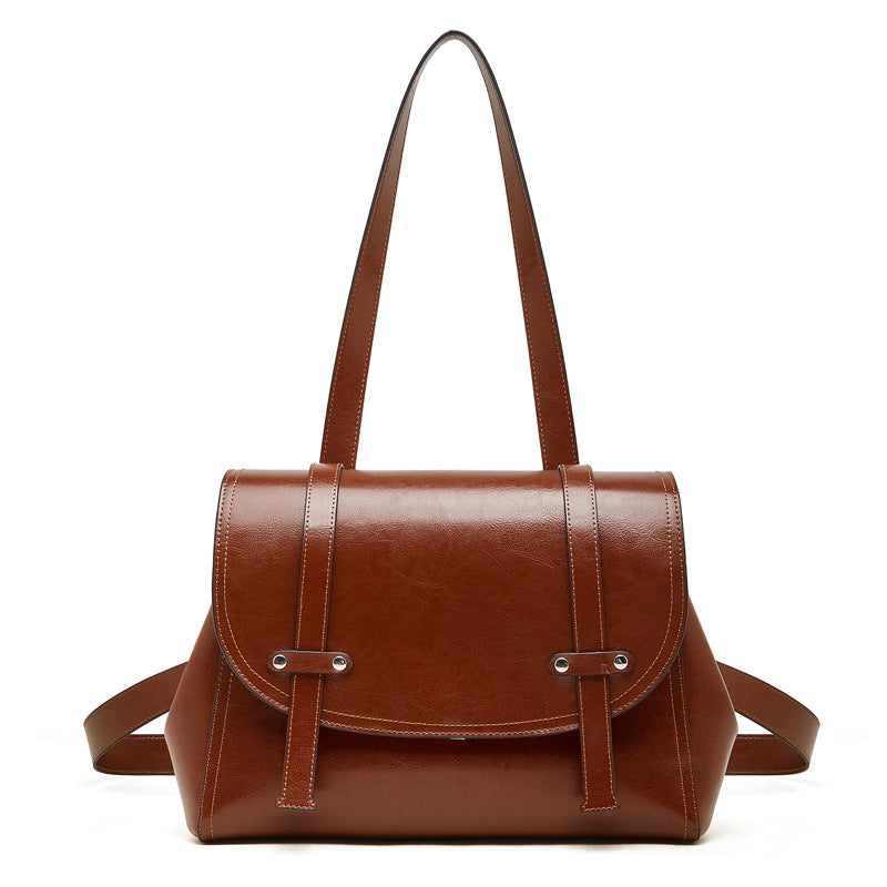 Soft Calfskin Leather Flap Tote  Durable Everyday Shoulder Bag