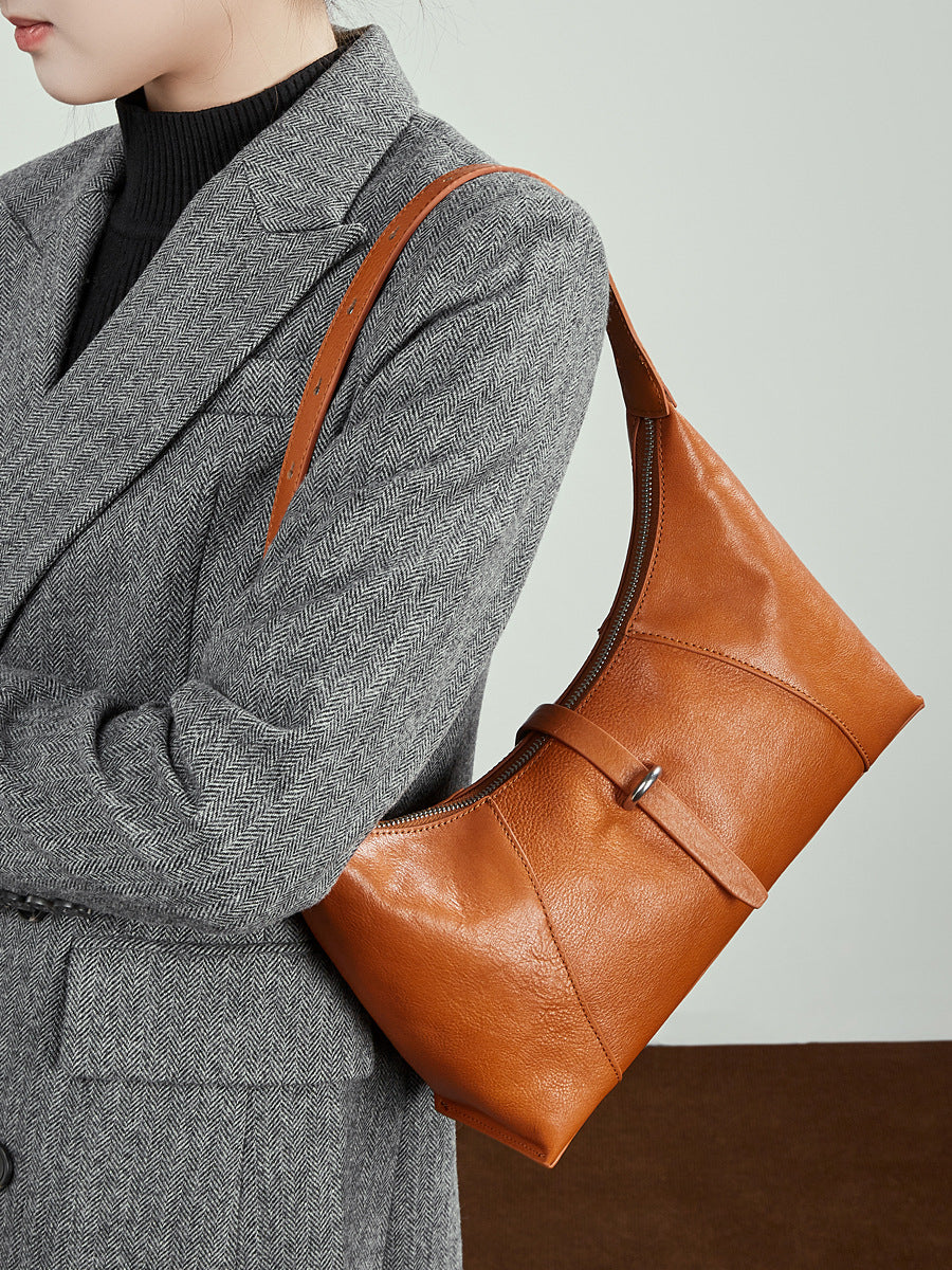Large Leather Hobo Bag  Slouchy Shoulder Bag with Zipper for Everyday Use