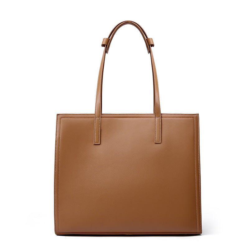 Large Leather Tote Bag with Zipper  Vintage Minimalist Shoulder Bag for Everyday Use