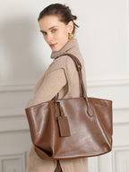 XL Vegetable-Tanned Leather Tote Bag  Large Weekender Carryall with Zipper