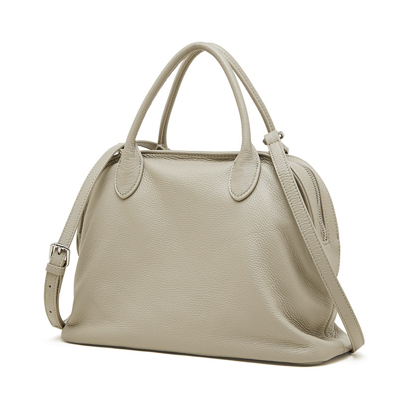 Full-Grain Leather Bowling Bag  Minimalist Everyday Shoulder Handbag