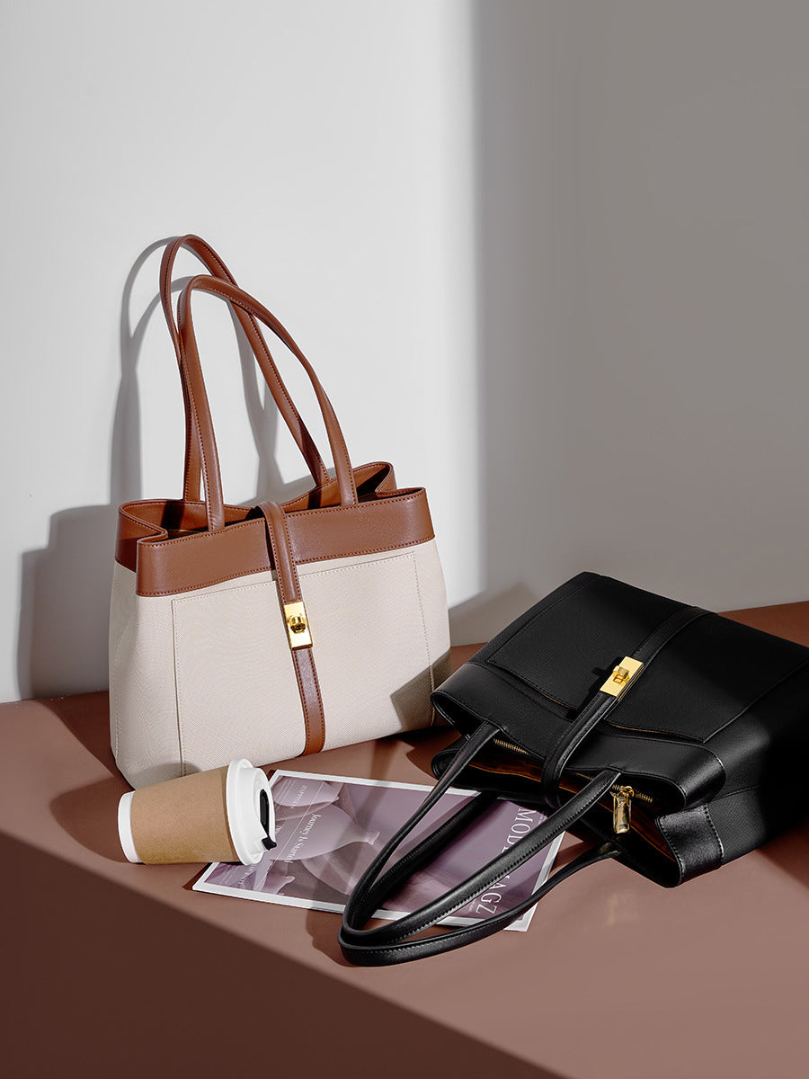 Large Leather Tote Bag  Minimalist Unisex Carryall for Everyday Use