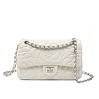 Embroidered Lambskin Shoulder Bag  Minimalist Underarm Bag with Lock Closure