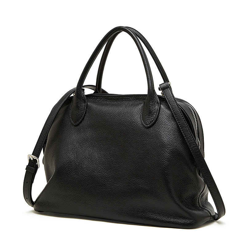Full-Grain Leather Bowling Bag  Minimalist Everyday Shoulder Handbag