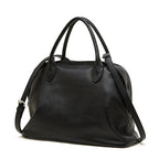 Full-Grain Leather Bowling Bag  Minimalist Everyday Shoulder Handbag