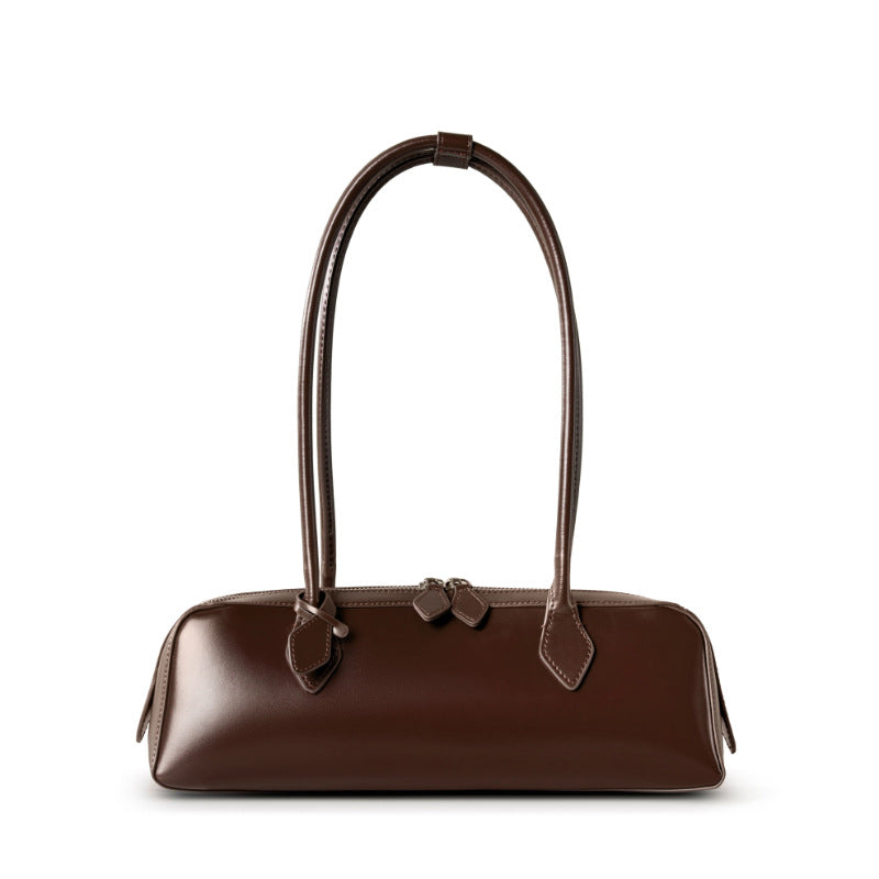 Large Leather Baguette Bag  Vintage Street Style Handbag for Everyday Use