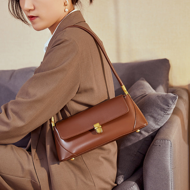 Vintage Leather Baguette Bag  Soft Minimalist Shoulder Bag for Everyday Styling